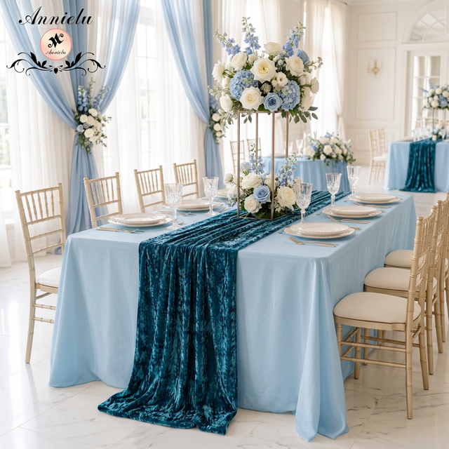 ANNIELU Luxury Velvet Reusable Durable Eco-Friendly Customizable Solid Pattern Table Runner for Wedding Holiday Banquet Table