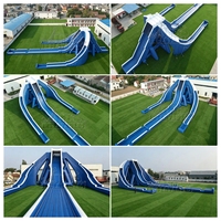 Toboggan aquatique gonflable géant à trois voies avec piscine à jets d'eau, toboggan de parc d'attractions commercial en PVC pour la location d'événements en plein air