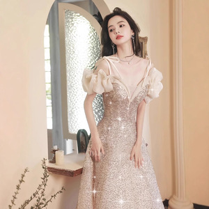 Champagne Glitter Evening Gown Sweetheart Neckline Empire Waist 3D Patterns For Coming Of Age Ceremony - Product Image 1