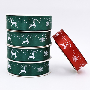 Colore solido nastro di natale bobina festiva in poliestere Ribbongift Wrap con frutta floreale e decorazioni da forno per regali e dolci - Product Image 2
