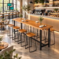 Table de bar, mobilier de bar, comptoir en bois massif, structure en métal noir, café, restaurant, personnalisable, OEM, vente en gros, Chine