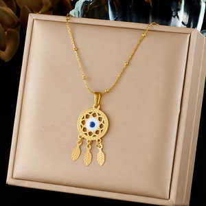 Evil Eye Necklace Gold Plated Dreamcatcher Pendant Bamboo Chain Clavicle Chain For Women Daily Wear Gift - Product Image 1