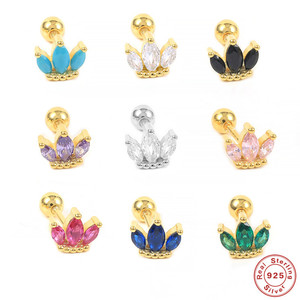Rainbowking Jewelry for Women 925 Silver Cute Petite Crown Diamond <strong>Screw</strong> Spike Single <strong>Stud</strong> Earrings