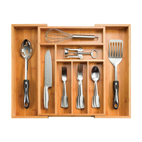 Grand Organisateur de Tiroir de Cuisine Moderne Multifonctionnel en Bambou Laqué, Boîte de Rangement pour Couverts à 8 Compartiments