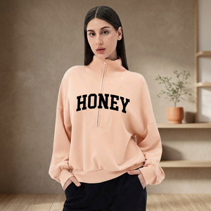 Sudadera de Forro Polar de Alta Calidad para Mujer, con Logotipo Personalizado, de Invierno, Sólida, con Media Cremallera, Cuello Alto Simulado, Manga Larga, Estilo Urbano, Oversize - Product Image 1