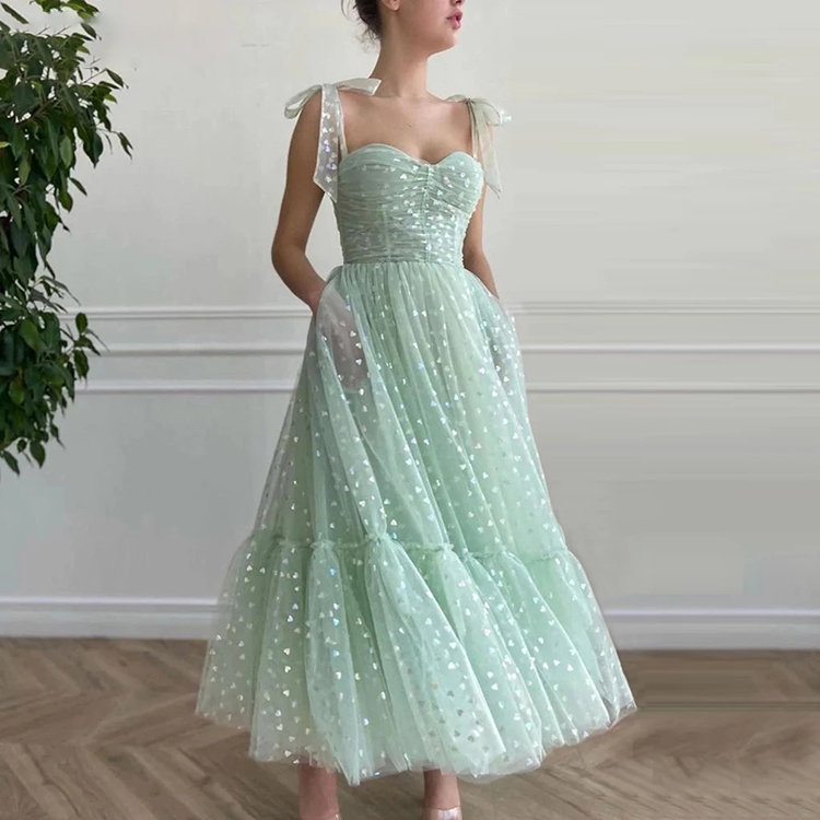 Sweetheart Bow Verde Menta Vestido De Fiesta Corto Tul Mint Green Lace Tulle Dress Woman Elegant Party Evening Formal Dresses