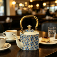 Carafe à café Dallah de style arabe en acier inoxydable émaillé de luxe, écologique, avec logo personnalisable pour les cadeaux du Ramadan et de l'Aïd, décoration d'intérieur