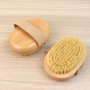 Cepillo corporal de baño de madera con certificado ecológico de alta calidad, depurador exfoliante de forma ovalada, cerdas de bambú para piel seca, piernas, Sisal - Product Image 3