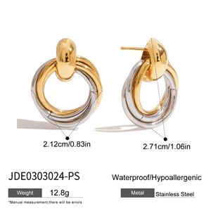 ชุดตุ้มหูสไตล์โบฮีเมียนสีทองแบบชั้นเก๋ไก๋สไตล์โบฮีเมียนประดับอัญมณีสีแดงเปลือกวัว - Product Image 5