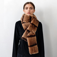 Écharpe longue en fausse fourrure de lapin Rex pour femme adulte, 180 cm, hiver, épaisse, chaude, rayée, en peluche, style coréen, mode fourrure