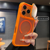    Casing Ponsel Magnetik Full Lens Flip Stand Armor untuk iPhone 17 16 15 14 13 12 Pro Max, Mendukung Pengisian Daya Nirkabel, Lapisan Matte