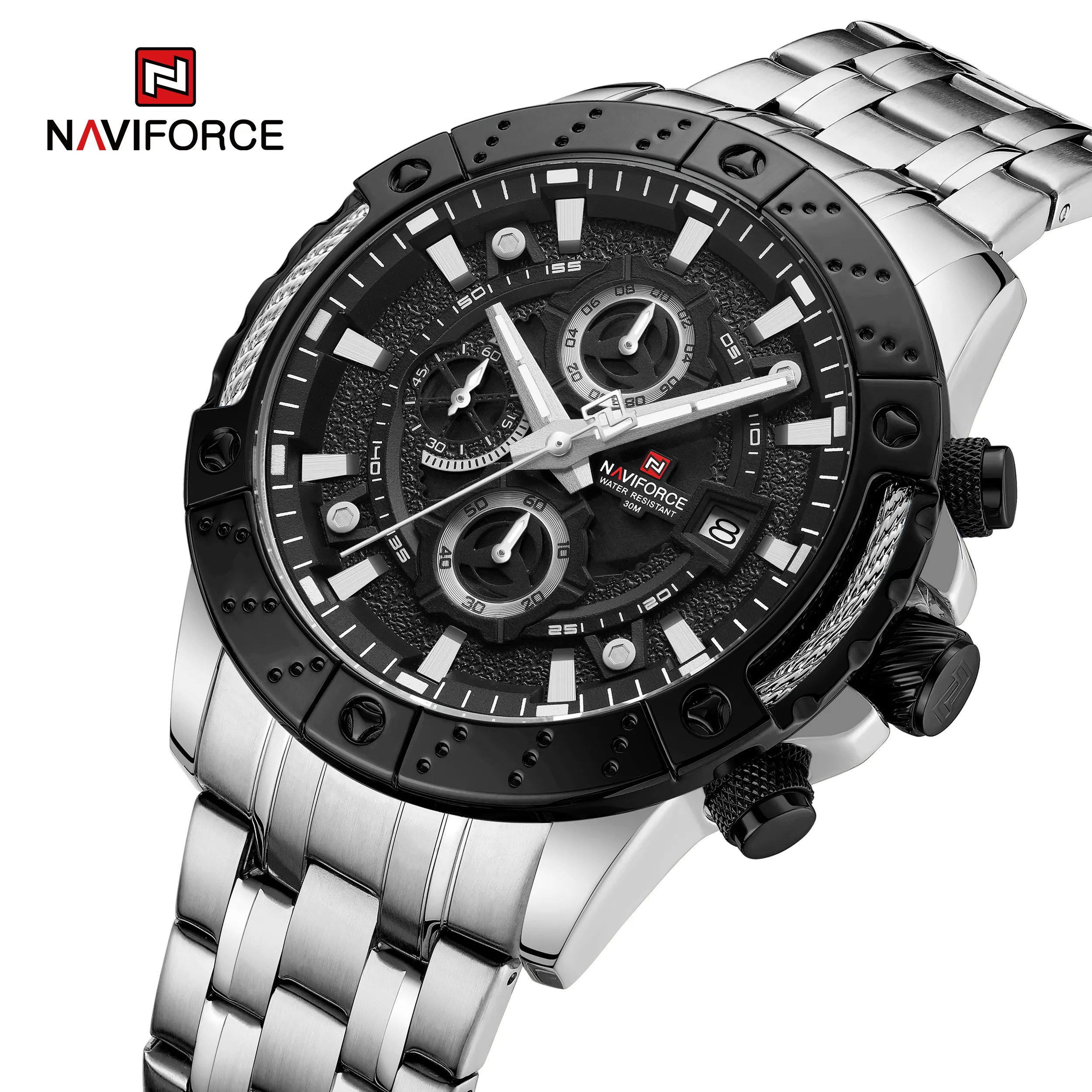 NAVIFORCE 9227 SWS Luxury Stainless Steel mens watch Japan quartz Chronograph with Date wristwatch 3 ATM waterproof