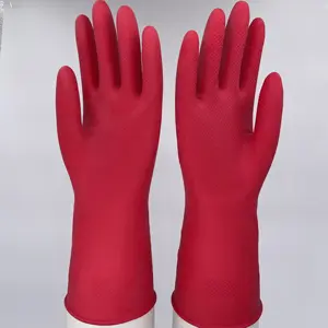 Eingetauchte, mit Flock gefütterte Latex-Haushalts handschuhe aus Gummi
