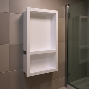 Nicho de Ducha Blanco de 16.1x27.2x3.5 Pulgadas, 2 Compartimentos, Estante de Baño Empotrado, Diseño Minimalista de Plástico - Product Image 2