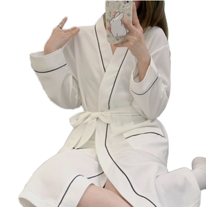 Peignoir unisexe léger en coton gaufré, été, personnalisé, devant élégant, grande taille, respirant, absorbant, robe pour femmes et hommes, uni - Product Image 1