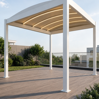Pergola en aluminium de luxe à toit rétractable incurvé avec bande LED, taille personnalisée, imperméable, pour hôtel, villa, terrasse