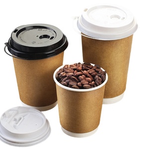 Gobelets à café jetables à double paroi en papier kraft biodégradable personnalisés de 8 oz/10 oz/12 oz avec couvercles - Product Image 1