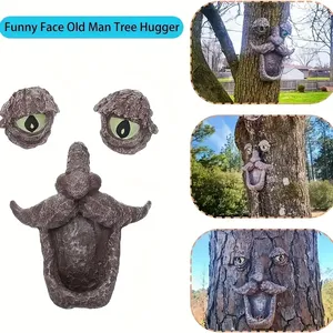 Grillige Hars Ambachten Standbeeld Snor Boom Gezicht <span class=keywords><strong>Decor</strong></span> Met Bloemenpatroon Buiten Tuin Ornament Voor Geschenken - Product Image 6