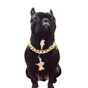卸売高品質装飾ペットキューバチェーンゴールドカラーチェーンネックレス犬用