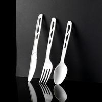 Ensemble de couverts jetables biodégradables en PLA CPLA, couteau, fourchette et cuillère, emballés individuellement, sans danger pour les aliments