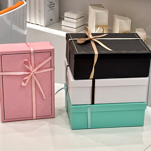 Custom one-piece ribbon bow folding packaging box for cosmetics scarves <b>gifts</b> and custom <b>empty</b> <b>boxes</b> - Product Image 1