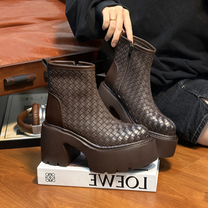2026 nouveau Style européen en cuir véritable <span class=keywords><strong>Chelsea</strong></span> bottines pour femmes hauteur augmentant mince pour bottes à semelles épaisses - Product Image 2