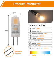 Bombilla LED de araña ERP EMC estándar G4, 1W, 120lm, equivalente a halógeno de 10W, clase de energía E, sin parpadeo, larga vida