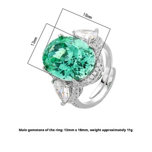 High Quality Eco-friendly Copper Dazzling Oval Ice Flower Cutting 13*18mm Paraiba Zircon <b>Adjustable</b> <b>Ring</b> for Women - Product Image 2