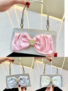 New Cross-border European American Retro Full Bow Chain Small <b>Square</b> Evening Bag Rhinestone Hand Bag Polyester Cover Tanjing - Product Image 5