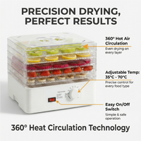 Déshydrateur alimentaire électrique multifonctionnel à 5 plateaux avec contrôle de température 70°C pour viande séchée, fruits, herbes, légumes et aliments pour chiens