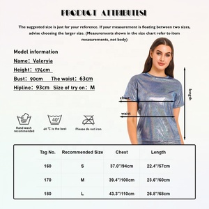 Camiseta Holográfica para Mujer, Estilo Jazz, Metálica, Manga Corta, Cuello Redondo, Brillante, para Festivales, Fiestas, Rave, Iridiscente, Streetwear - Product Image 6