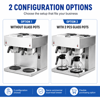 Machine à café double professionnelle 4 carafes en acier inoxydable avec chauffe-tasses pour restaurant, hôtel, petit-déjeuner, café