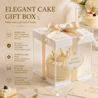 Boîte à gâteau carrée autoportante personnalisable avec fenêtre transparente, emballage en papier portable recyclable, pelliculage mat