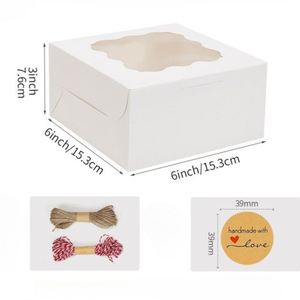 Boîtes de boulangerie en gros 6x6x3 pouces, boîtes à biscuits blanches avec fenêtre pour petits biscuits, friandises, desserts, fraises enrobées de chocolat - Product Image 3