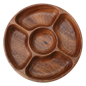 Bandeja Redonda de Madera con Divisiones para Servir Aperitivos, Plato de Madera de Acacia con 5 Compartimentos para Servir Frutos Secos y Nueces - Product Image 1