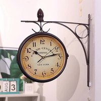 Horloge de station rétro double face en fer forgé d'aspect antique Lustre à quartz Tenture murale Horloge murale classique