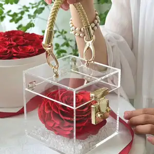 Valentine Forever Eternal Long LastハートRose 12センチメートルAグレードPreserved Roses In Acrylic Boxポータブルボックス