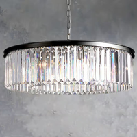 Lustre rond en cristal K9 transparent avec cadre noir, style post-moderne simple et luxueux, pour salon, chambre à coucher, salle à manger