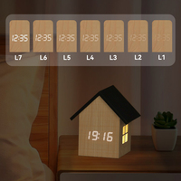 EMAF Mesita de noche Niños Promoción Regalo Digital Casa Forma Escritorio Alarma Mañana Madera Led Escritorio Calendario Madera Noche Luz Reloj