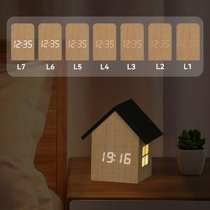 EMAF Mesita <span class=keywords><strong>de</strong></span> noche Niños Promoción Regalo <span class=keywords><strong>Digital</strong></span> Casa Forma Escritorio Alarma Mañana Madera Led Escritorio Calendario Madera Noche Luz <span class=keywords><strong>Reloj</strong></span> - Product Image 4