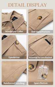 Gabardina Corta para <span class=keywords><strong>Mujer</strong></span>, Clásica, con Doble Botonadura, Repelente al Agua - Product Image 6