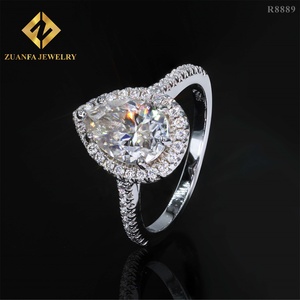 Pass Diamond <strong>Tester</strong> Classic Luxury <strong>Sparkly</strong> 9K 14k 18k Solid Gold Wedding Flawless 2Ct Pear Moissanite Engagement Band Ring - Product Image 6