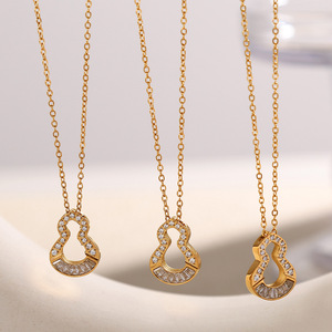 Collier pendentif gourde en alliage de zinc doré, serti de zirconium blanc, chaîne claviculaire pour femme, bijou cadeau - Product Image 1
