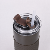 Gobelet isotherme à double paroi avec logo personnalisé, poignée en silicone antidérapante, tasse à café thermique en acier inoxydable, mug de voyage
