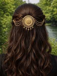 Pin de Pelo Chapado en Oro de Moda para Mujer, Accesorio Tradicional para Moño con Cadenas de Cuentas, Ideal para Novias y Eventos Festivos - Product Image 3