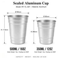 Gobelets en aluminium jetables de 16 oz (500 ml) avec couvercles, tasses isothermes pour boissons froides, pour fêtes, bière, café, bars, événements, Noël