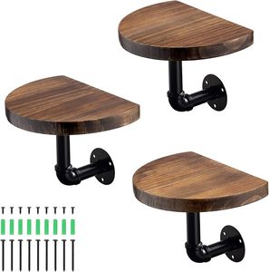 Industrial Pipe Shelf Set Small <strong>Rounded</strong> Shelves with Shelf Brackets Wooden <strong>Shelving</strong> Dark Brown - Product Image 1