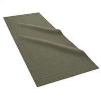 Chemin de table en lin lavé vert olive, bordure festonnée faite main, élégant, taille personnalisée, broderie, motif uni, écologique