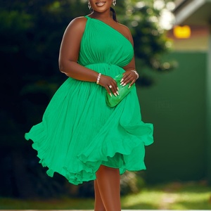 Vestido Maxi <span class=keywords><strong>de</strong></span> Verano 2026 para Mujer, Talla Grande, Estilo Africano, con Hombro Descubierto, Pliegues, Cintura Ajustable y Color Sólido - Product Image 4