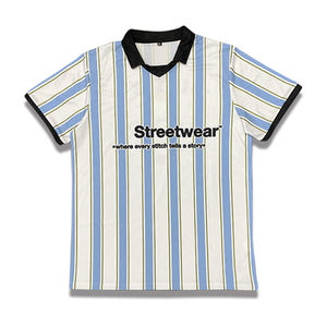 เสื้อฟุตบอลย้อนยุคเสื้อฟุตบอลแบบคลาสสิกเสื้อลายทางแบบตาข่ายระบายอากาศ - Product Image 3